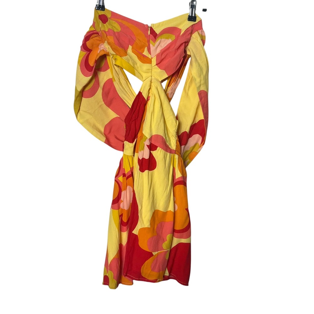 Sabo Skirt Amina Floral Halter Mini Dress Womens XS Yellow Cutout Boho Resort - Picture 5 of 9